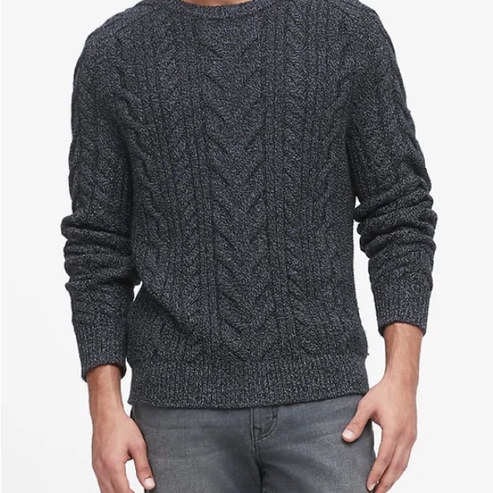 Banana Republic Men's Wool Cable Knit Sweater - Dark Gray